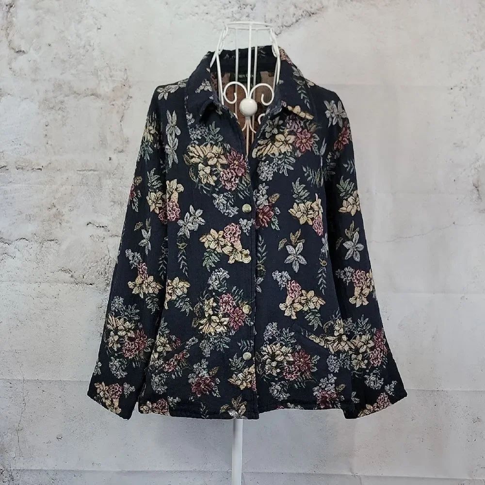 Lemon Grass Studio Floral Button-Up Jacket Womens Size L